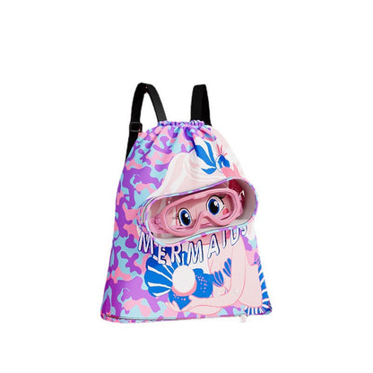 New children's swimming bag, dry and wet separation toiletry bag, swimming storage bag, beach storage drawstring backpack