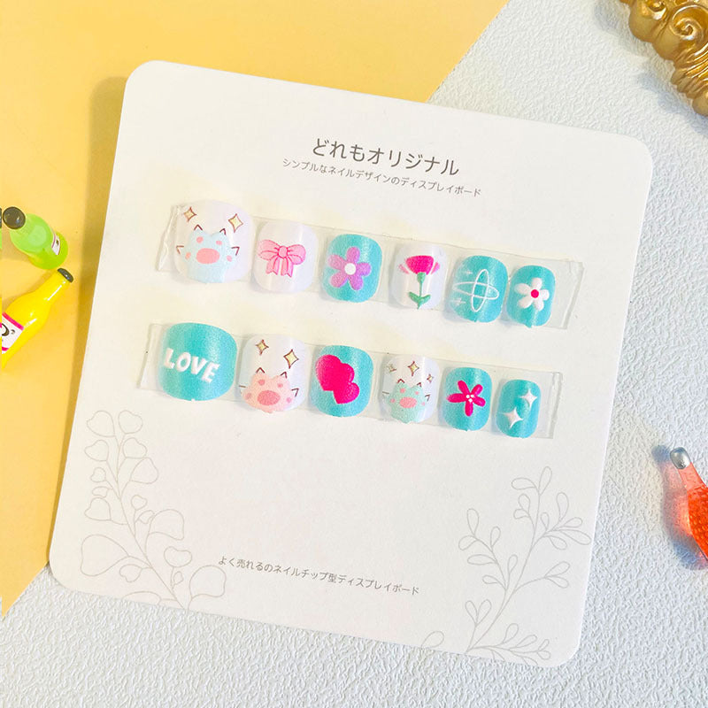 Children's nail stickers girls wear nails self-adhesive nail stickers cartoon cute princess false nail pieces embossed nail pieces