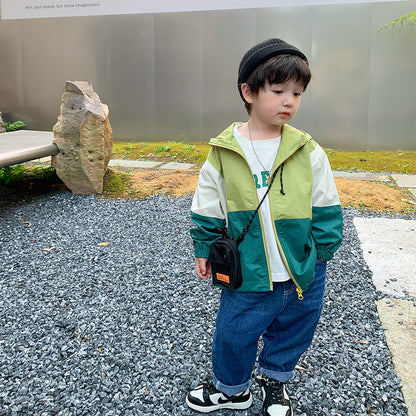 [Clearance Sale] 2023 Spring and Autumn Boys' Handsome Jacket Baby Korean Zipper Cardigan Colorblock Jacket