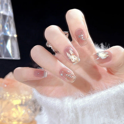 Nail art wearable finished product wholesale medium and long crystal cat's eye aurora broken diamond glass butterfly nail stickers nail piece