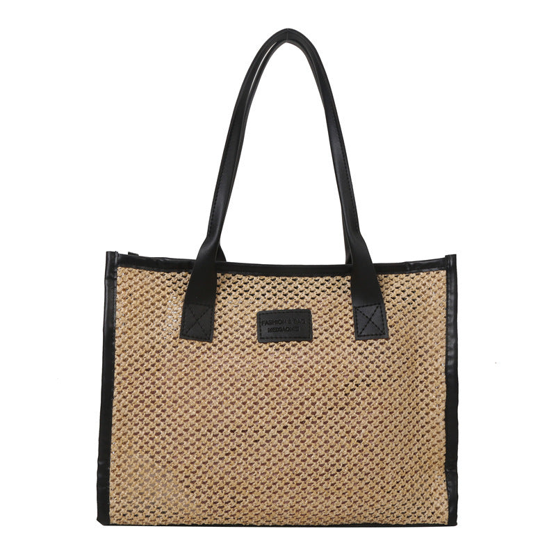 Western-style straw woven large-capacity bag for women 2024 new beach woven bag for women one-shoulder commuting tote bag large bag 