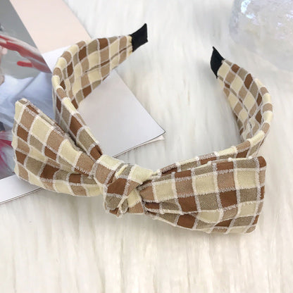 Big Bow Headband for Women Korean Cute Retro Temperament Christmas Hair Clip Checkered Fabric Headband Hair Cave