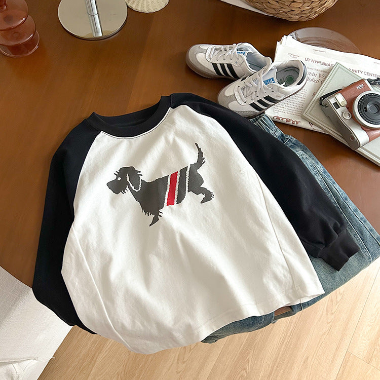 Amo Beibei children's clothing 2024 spring children's handsome raglan cartoon long-sleeved T-shirt baby color matching loose top ÉÉÏÒÂ