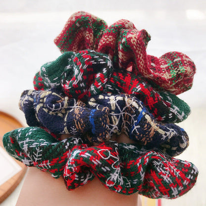 New cross-border Christmas pig intestine hairband headband for women European and American head flower knitted plaid Christmas small intestine hairband for women