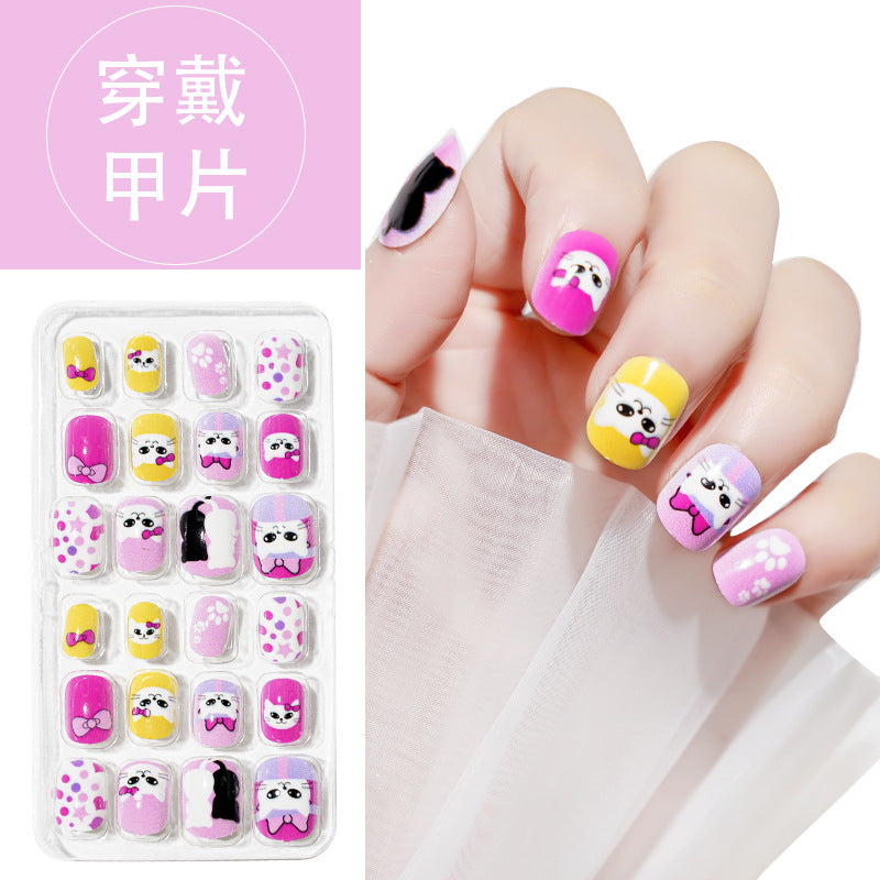 Manicure children wear cat nail pieces children's patches finished nail pieces fake nails adhesive nail pieces stickers bag