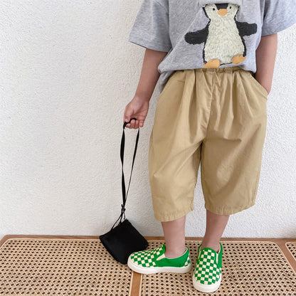 [Clearance Special] Children's Pants 2022 Summer Boys Loose Casual Wide-leg Pants Solid Color Cropped Pants