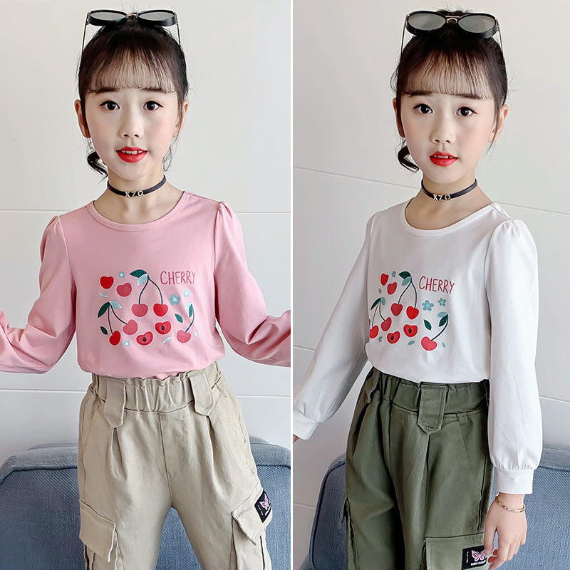 Girls long-sleeved T-shirt 2024 new spring and autumn middle and large children's stylish casual bottoming shirt children's clothing pure cotton top