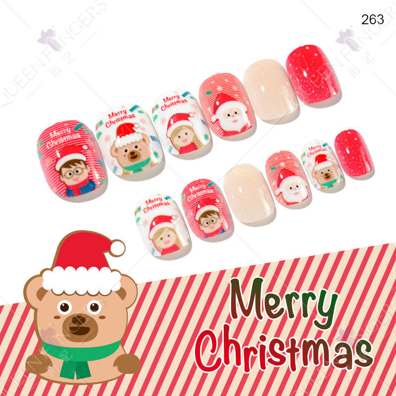 Christmas children's nail tips short wearable nail tips finished cute nail art children's nail art fake nail tips