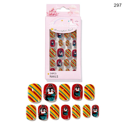 Christmas children's nail tips short wearable nail tips finished cute nail art children's nail art fake nail tips