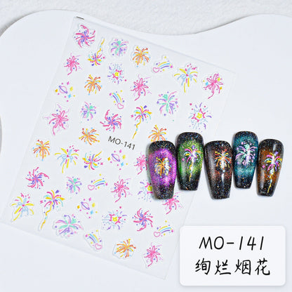 Internet celebrity fireworks stickers gentle white dreamy blooming light chasing fireworks armor stickers 2024 new nail decals