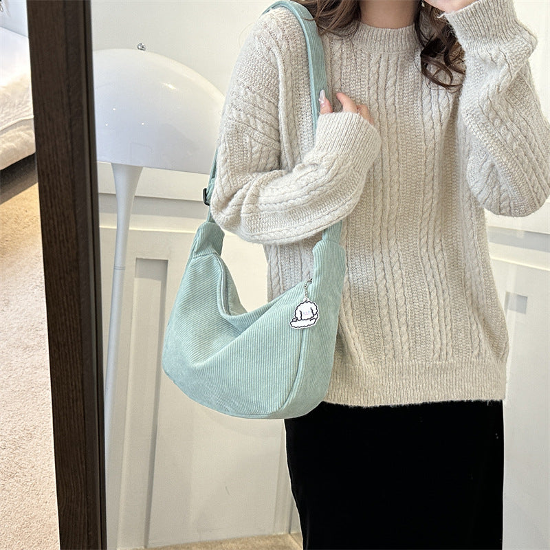 2024 new Japanese corduroy large capacity dumpling bag simple fashion school bag hand-held shoulder messenger bag women's bag 