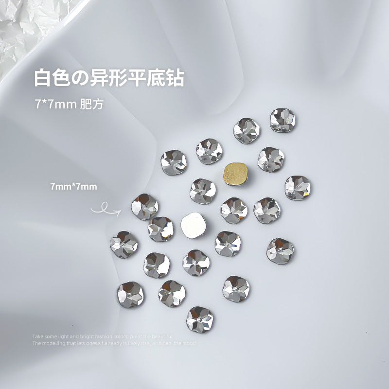 Nail jewelry flat bottom special shaped diamonds large and small mini water drop love square diamonds transparent diamonds white crystal wholesale