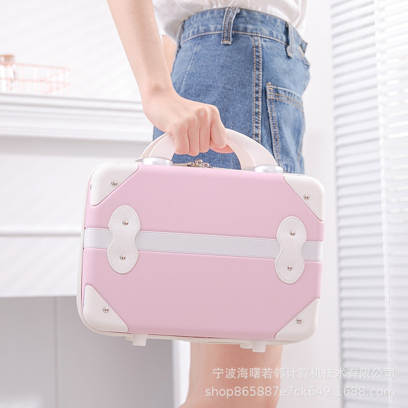 Retro mini suitcase 14-inch cosmetic case wedding dowry travel small box bag cosmetic boarding suitcase for women 