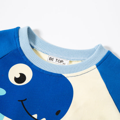 be top children's clothing 2024 spring and autumn new children's cartoon dinosaur pullover sweatshirt long sleeve contrast color round neck trend