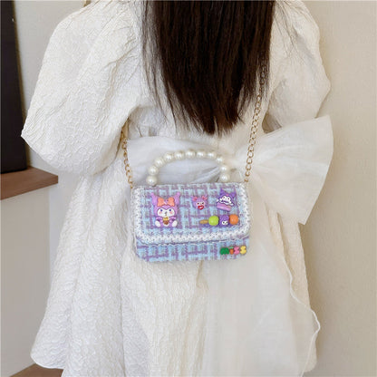 Western-style children's shoulder bag female fashion cartoon pearl handbag simple little princess chain crossbody bag wholesale 