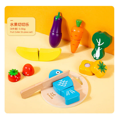 Cross-border children's various wooden simulation vegetables and fruits cut and play baby kitchen puzzle early education play house toys