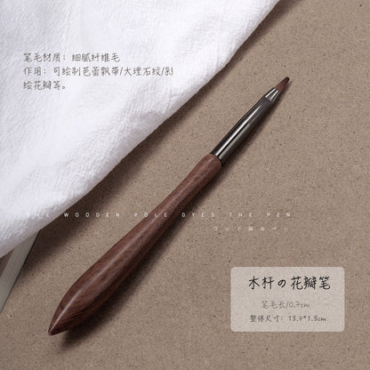 Japanese sandalwood pole manicure pen with smudged hook line painting flower round head structure gourd handle light therapy brush