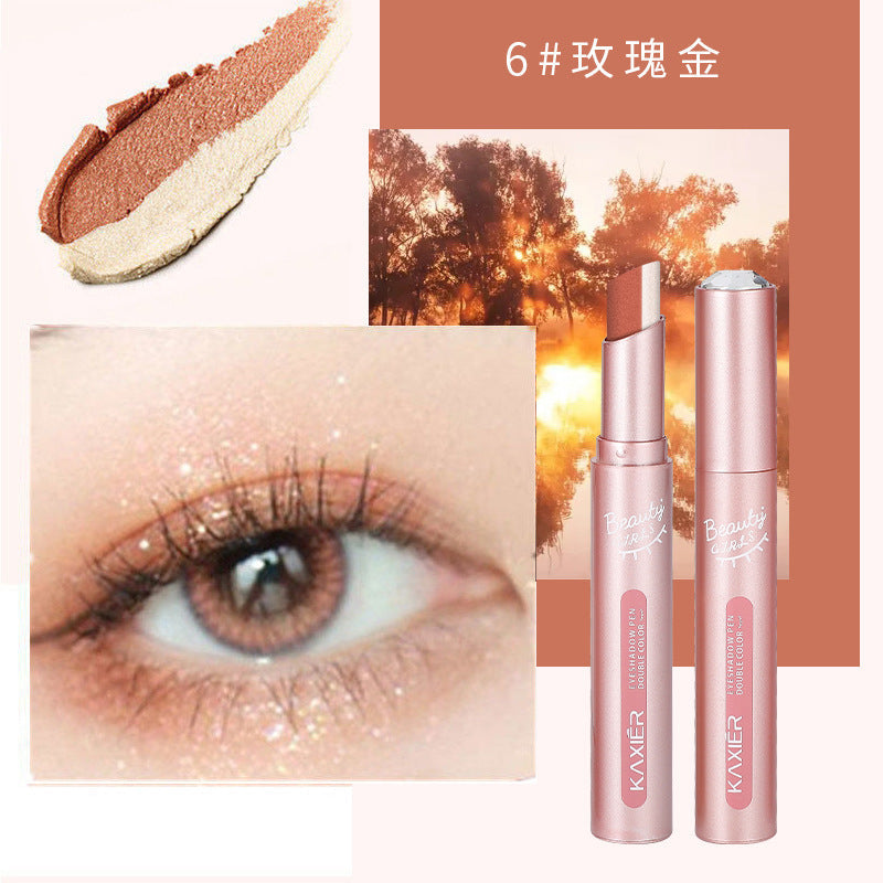 Cahill gradient two-color eyeshadow pen pearlescent glitter earth color not easy to smudge makeup lazy eyeshadow stick