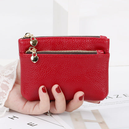 Genuine leather coin purse women's short small wallet soft leather driver's license clutch fashionable zipper coin bag card holder 