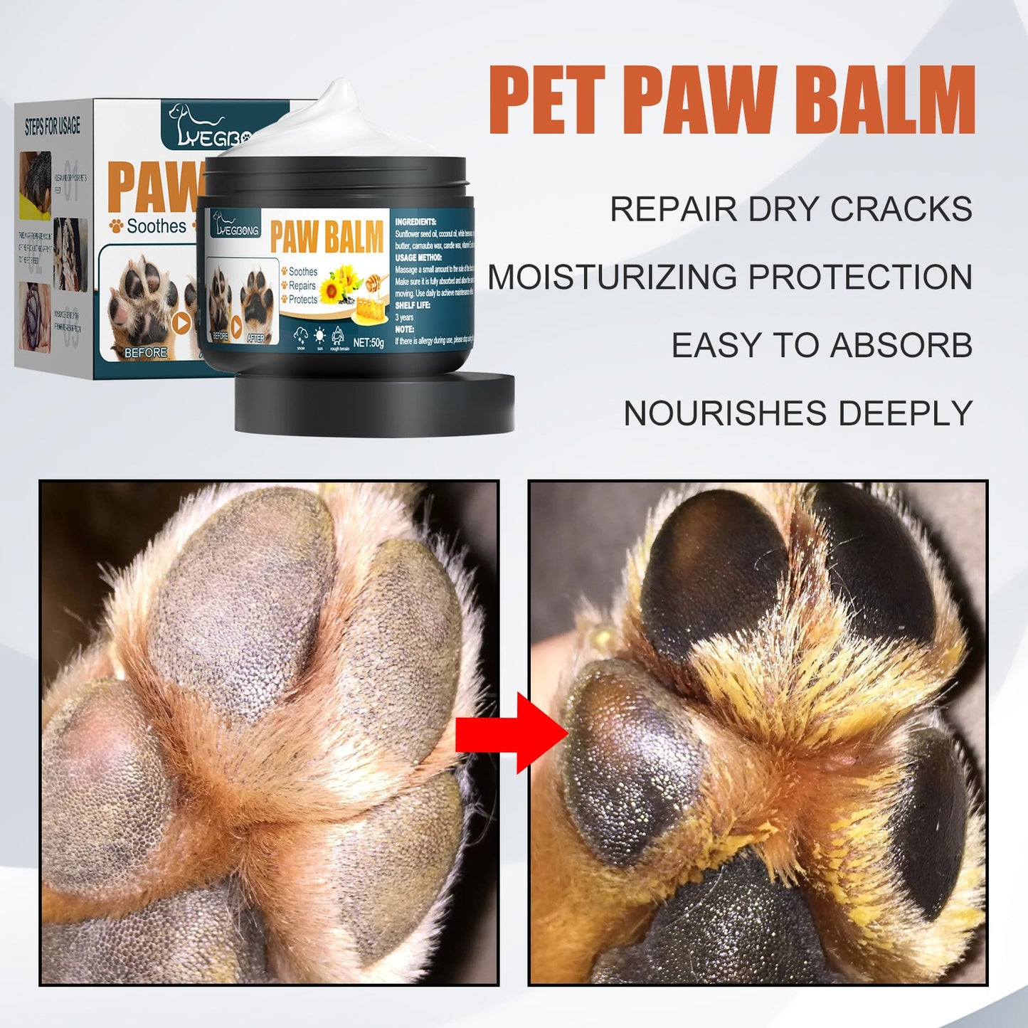 YEGBONG Pet Paw Cream Dog Cat Paw Protector Anti-drying and Moisturizing Foot Paw Care Cream 