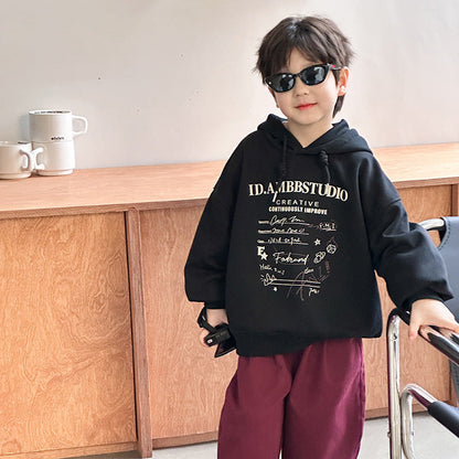 Amo Beibei 2024 Spring Children's Letter Hooded Sweatshirt Trendy Boys and Girls Baby Handsome Loose Letter Jacket