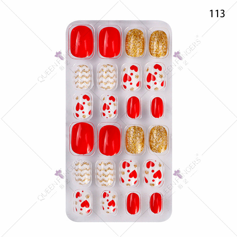 Zhifei nail art children's finished nail pieces 24 pieces flame cartoon bagged wearable finished nail art children's patches