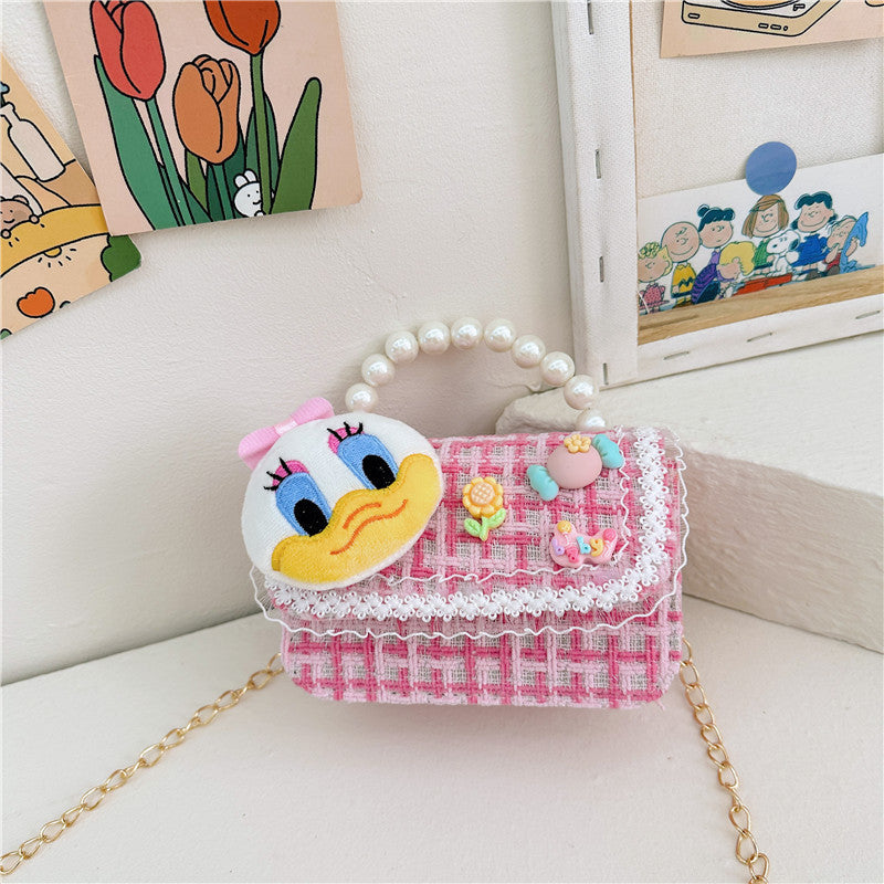 Cartoon cute children's handbag fashionable contrast color girl chain shoulder bag fashionable doll crossbody bag small square bag