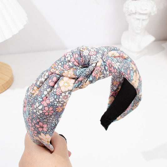 Cross-border hot selling French headband for women European and American ethnic style knotted headband small floral fabric wide-edged hair tie headband