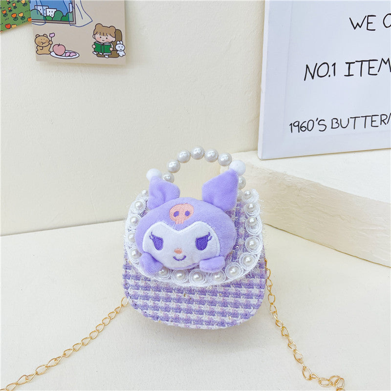 New style children's bag cute bow shoulder bag fashion pearl handbag cartoon chain crossbody bag wholesale