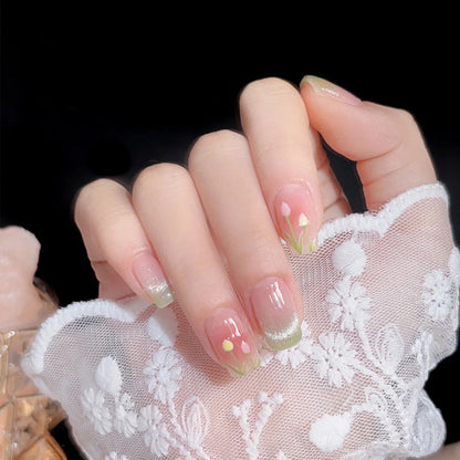 Wearable nail wholesale short French blush magic mirror gold powder nail art finished product detachable nail stickers fake nail pieces