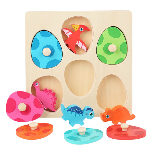 Wooden 3D dinosaur egg multi-layer puzzle 0.35 children's early education educational cartoon animal hand grasping puzzle toy 