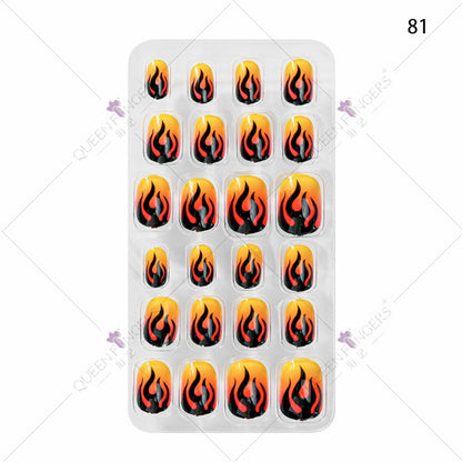 Zhifei nail art children's finished nail pieces 24 pieces flame cartoon bagged wearable finished nail art children's patches