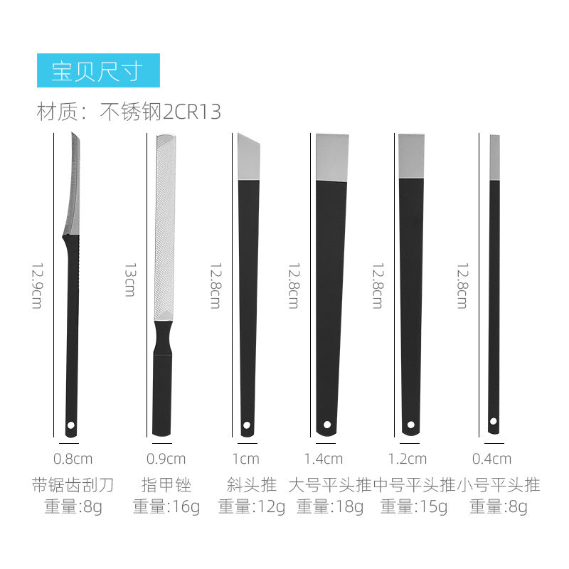 Factory Home Manicure Knife Stainless Steel Nail File Manicure Sawtooth Scraper Flat Head Cone Home Manicure Manicure Set