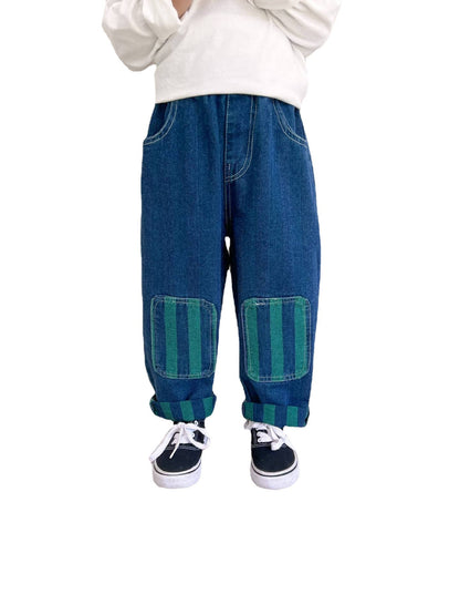 Children's trousers 2024 Bangcheng Spring New Boys Korean Fashion Casual Patch Striped Jeans C0226