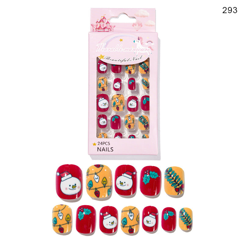 Christmas children's nail tips short wearable nail tips finished cute nail art children's nail art fake nail tips