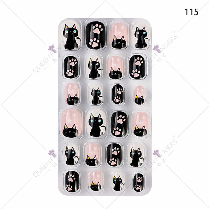 Zhifei nail art children's finished nail pieces 24 pieces flame cartoon bagged wearable finished nail art children's patches