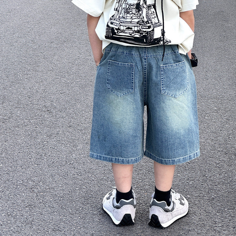 Children's pants boys denim shorts baby breathable straight shorts 2024 summer boys new casual pants