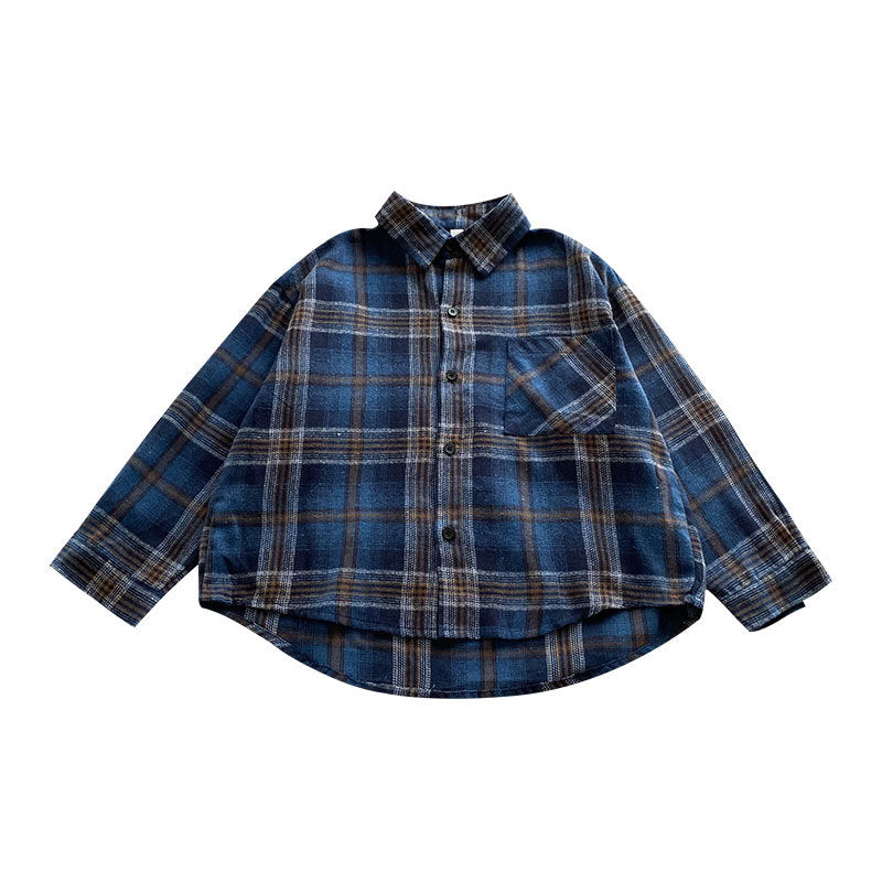 Children's long-sleeved shirt boy plaid shirt spring and autumn style 2024 new style little boy casual stylish autumn coat