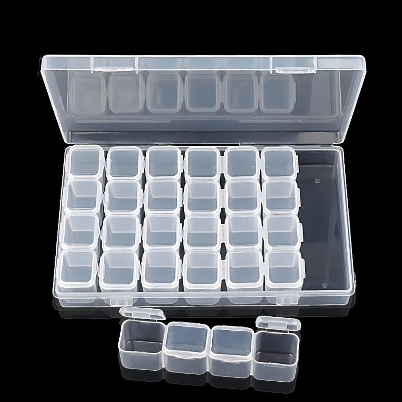 Nail art tool 28 compartment storage box jewelry box assemble and disassemble plastic box nail jewelry packaging box anti-fall