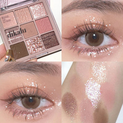 DIKALU milk tea eye shadow ប្រាំបួនការ៉េ តិត្ថិភាពទាប អាល់ម៉ុន ប៉ាក់ ក្ដារលាយស្រមោល ស្រមោលប្រាំបួនពណ៌ pearlescent matte ភ្លឺចាំងឆ្លងព្រំដែន