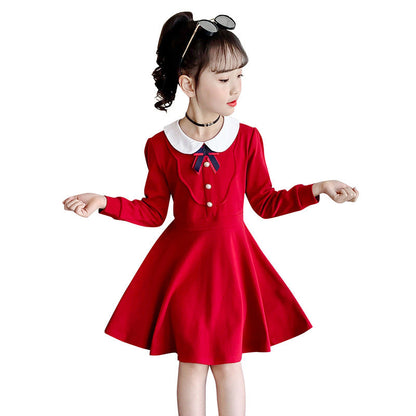 Girls Spring and Autumn Dress 2024 New Style Children's Clothing College Style Doll Collar Long Dress Internet Celebrity Princess Dress