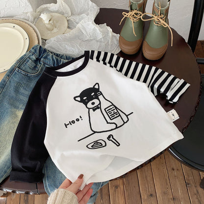 Children's T-shirt Bangcheng 2024 Spring Children's Clothing Pullover Simple Drawing Long T Boys Raglan Sleeve Top Trend G0041