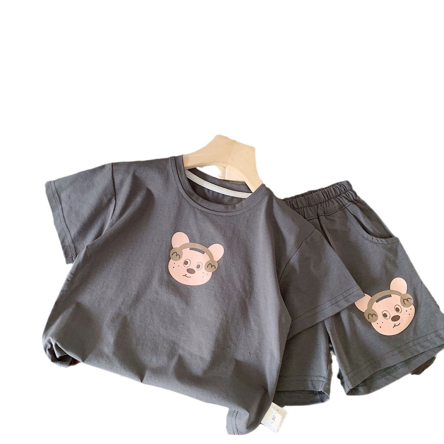 Children's suit Bangcheng 2024 summer new cartoon headphones puppy intermittent T-shirt + shorts two-piece suit tide G0237