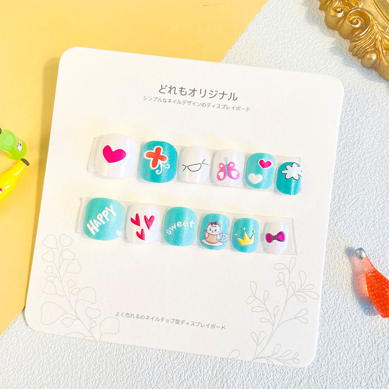 Children's nail stickers girls wear nails self-adhesive nail stickers cartoon cute princess false nail pieces embossed nail pieces