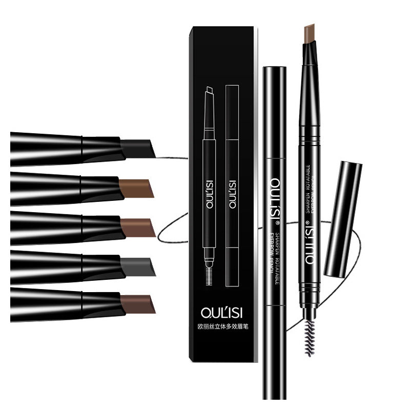 [Wholesale with replacement pen tips] Oulis double-headed rotating eyebrow pencil, no need to sharpen and not easy to fade, brown eyebrow pencil double head