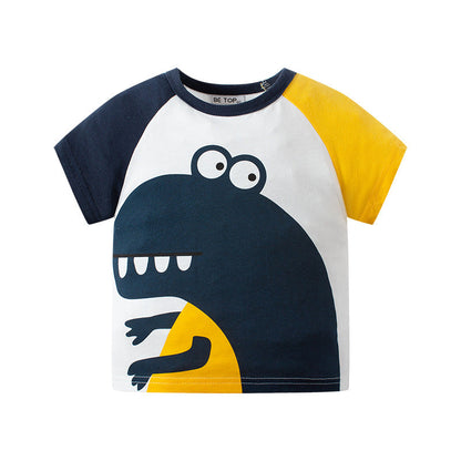 Children's clothing new children's short-sleeved T-shirt Korean summer clothing cartoon dinosaur baby sleeves boy pure cotton summer round neck