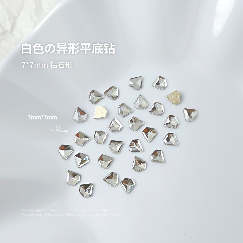 Nail jewelry flat bottom special shaped diamonds large and small mini water drop love square diamonds transparent diamonds white crystal wholesale