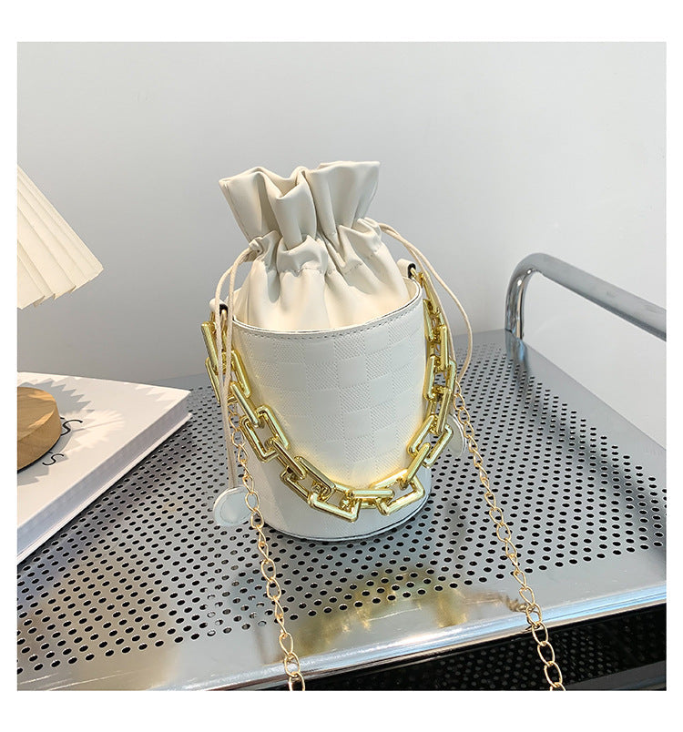 Foreign trade new popular texture simple chain small bag fashion trend bucket shoulder crossbody solid color trendy bag 