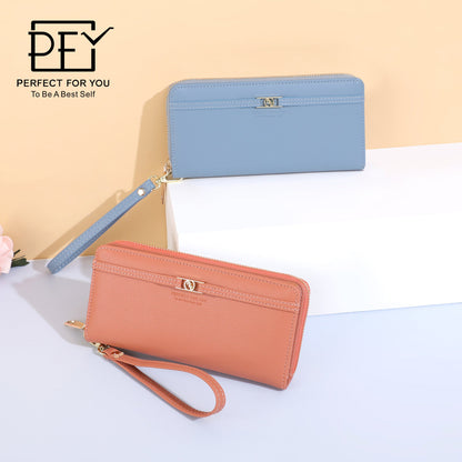 Perfect For You women's wallet solid color long large capacity multi-card slot zipper bag clutch purse 