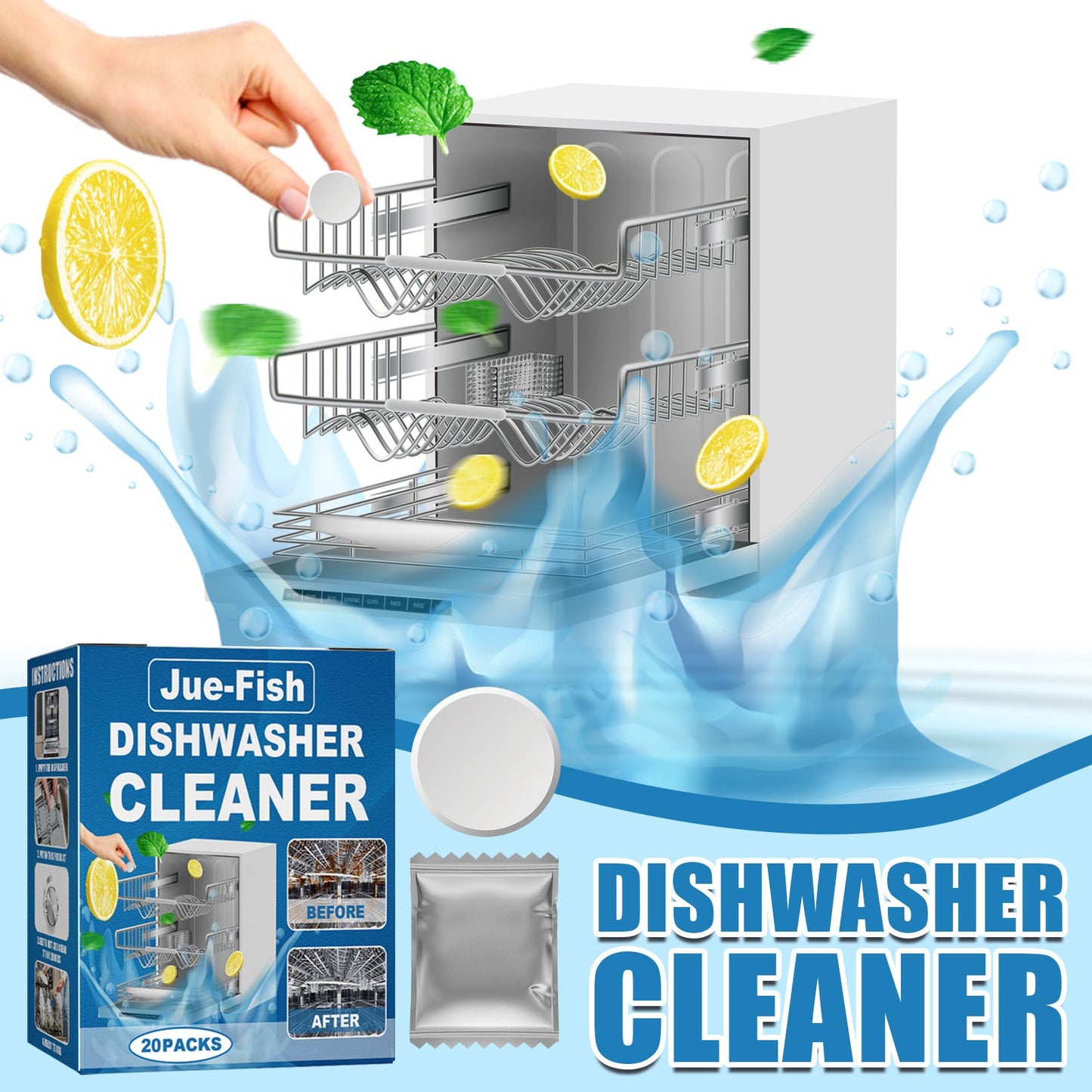 Jue-Fish dishwasher cleaning tablets decontamination and degreasing scale cleaning tablets dishwasher cleaning special maintenance tablets 